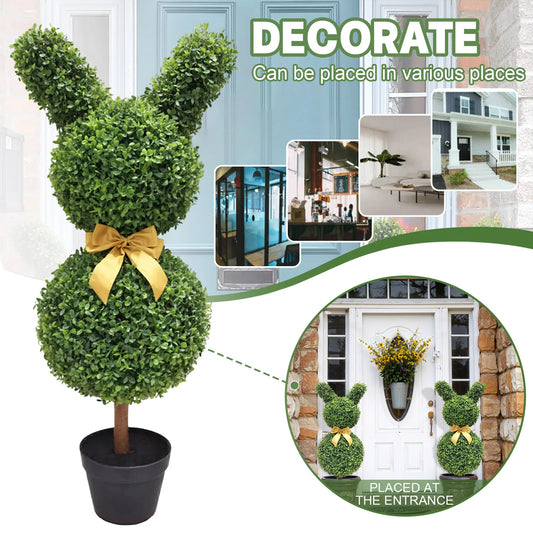 Bunny Topiary With Golden Bow