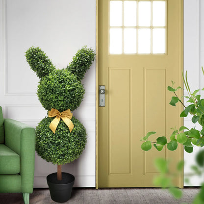 Bunny Topiary With Golden Bow